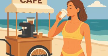 Voici un café vendu sur la plage par un commerce ambulant